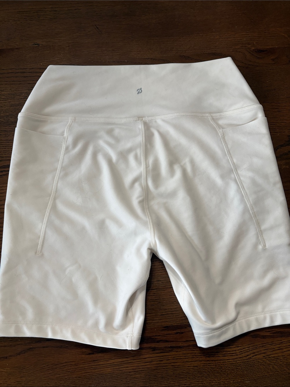 Peloton Cream High-Rise Bike Shorts with Subtle Logo - Picture 3 of 7